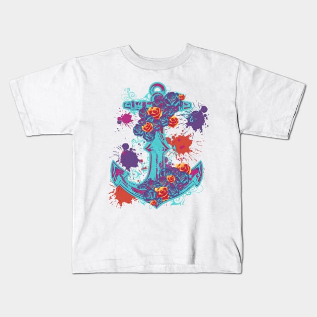 Floral anchor Kids T-Shirt by Morishasha